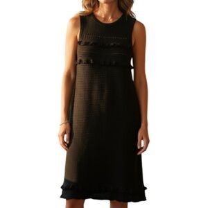 J. CREW Sweater Dress Black Vest Fringed Knit Sleeveless Size Small